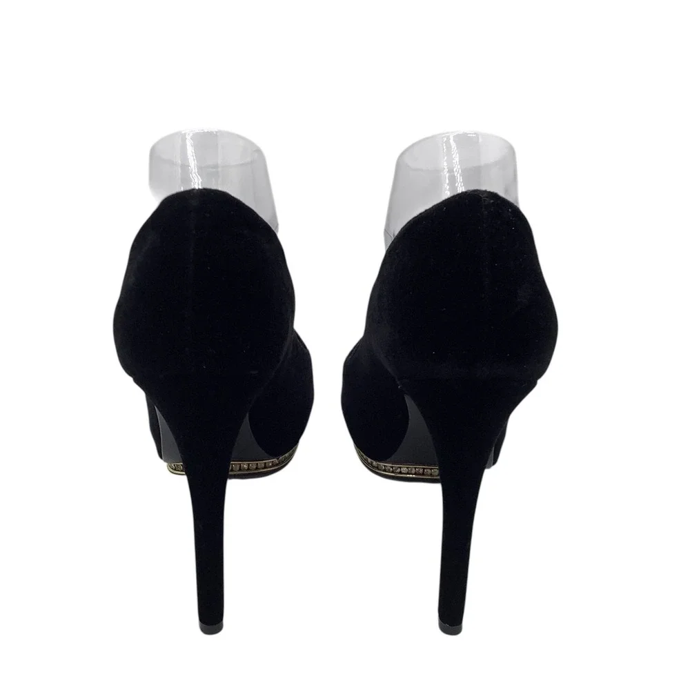 Adrianna Papell Black Velvet Peep Toe Pumps Rhinestone Platform Heels Size 10M